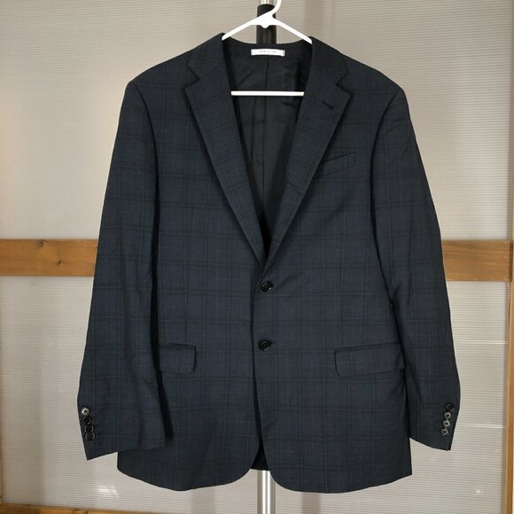 Armani Collezioni Giorgio Mod‎ Drop 100% Wool Navy Blue Windowpane Blazer Sz 41R - Picture 1 of 16